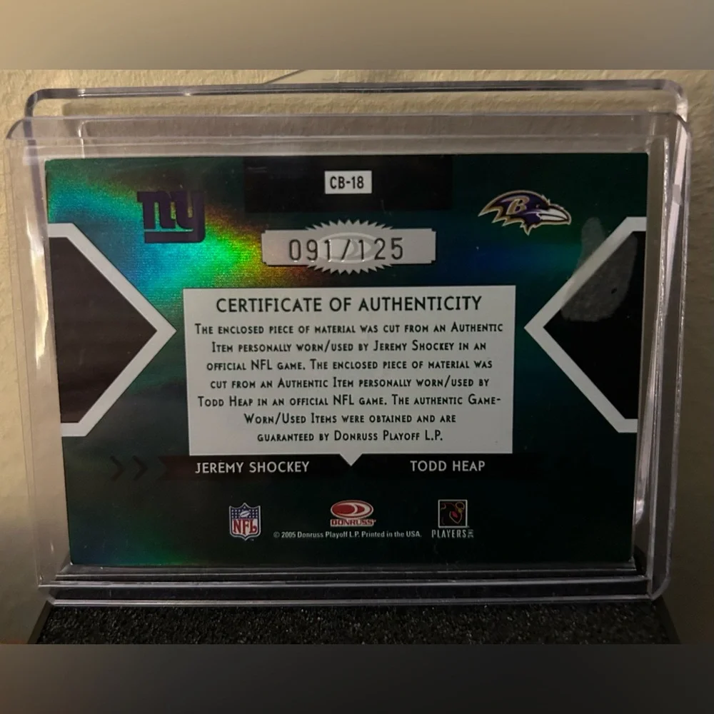 Jeremy Shockey Todd Heap 2005 Donruss Elite Face 2 Face Dual
Helmet Card - Picture 2 of 6